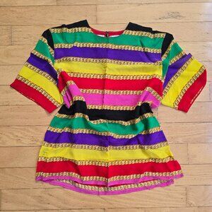 vintage 90's maximalist colorful baroque print silk top | WMS L